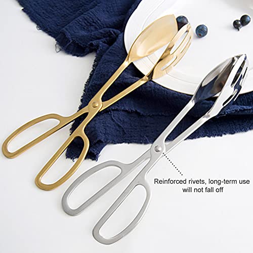Food Tongs, Heavy Duty Stainless Steel Kitchen Tongs Salad Tongs 10 inch Heat Resistant Small Serving Tongs for Cooking, Grill, Pastry, Sandwich, Ice, Food Bread Dessert (Gold)