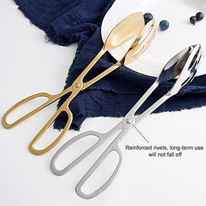 Food Tongs, Heavy Duty Stainless Steel Kitchen Tongs Salad Tongs 10 inch Heat Resistant Small Serving Tongs for Cooking, Grill, Pastry, Sandwich, Ice, Food Bread Dessert (Gold)