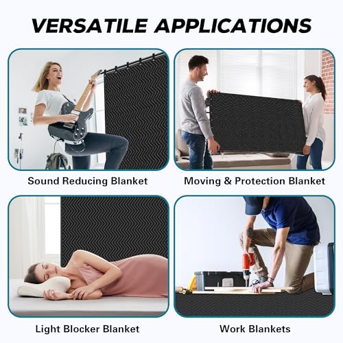 Large Sound Dampening Blanket,96" x 80" Sound Absorbing Studio Blanket,Noise Cancelling Studio Acoustic Blanket Curtain/Light Blocker/Moving Blanket - size: 1 PACK
