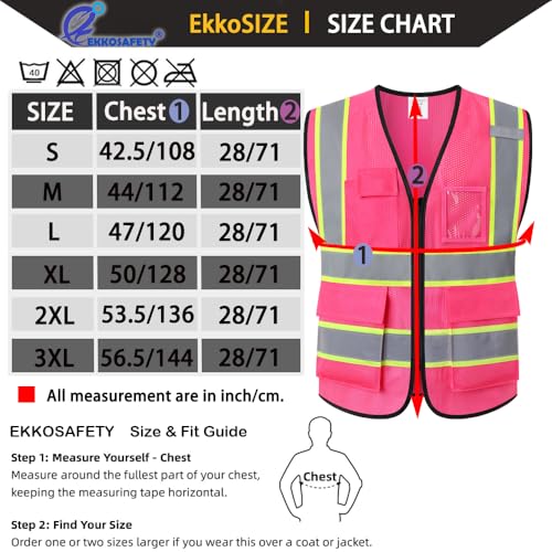 Hi Vis Reflective Safety Vest for Men Women,EK175,Hot Pink,M - color: Pink, size: Medium