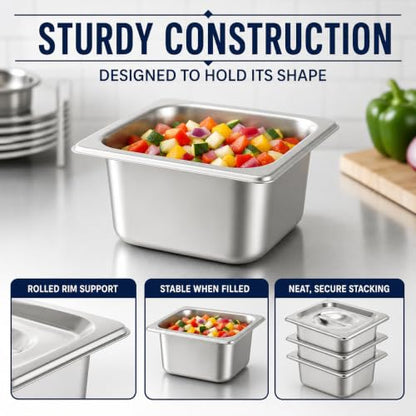 6 Pack Stainless Steel Hotel Pans with Lids, 1/6 Size 4 Inch Deep Steam Table Food Pans for Catering, Buffet and Food Prep - color: 1/6, size: 4inch