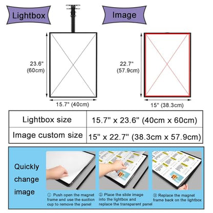 Wall Mounted LED Menu Light Box, 3D Slim Snap Frame Light Box Billboard, Restaurant Coffee Beverage Shop Display Board Sign, With Telescopic Rod (15.7"x23.6"/40cmx60cm) - size: 15.7"x23.6"/40cmx60cm
