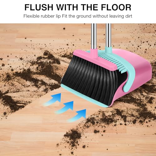 NACENA Broom and Dustpan Set with 52-in Long Adjustable Handle, Pink Blue - color: Pink-blue, size: 1 Pack