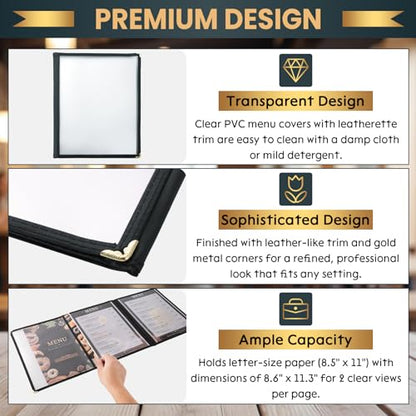 8.5 x 11 Inch Menu Covers, 10 Pack 3 Page 6 View Menu Sleeves - size: 3 page