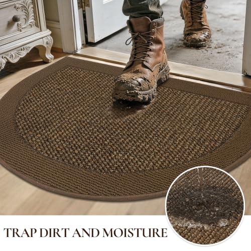 Dirt Trapper Door Mats 32" x 48", Non-Slip & Washable, Brown - color: Brown, size: 32" X 48" (Semicircular)