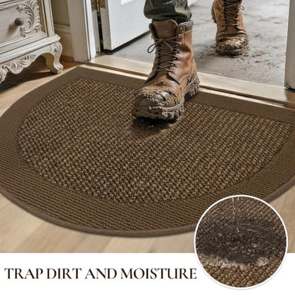 Dirt Trapper Door Mats 26" x 40", Non-Slip & Washable, Brown - color: Brown, size: 26" X 40" (Semicircular)