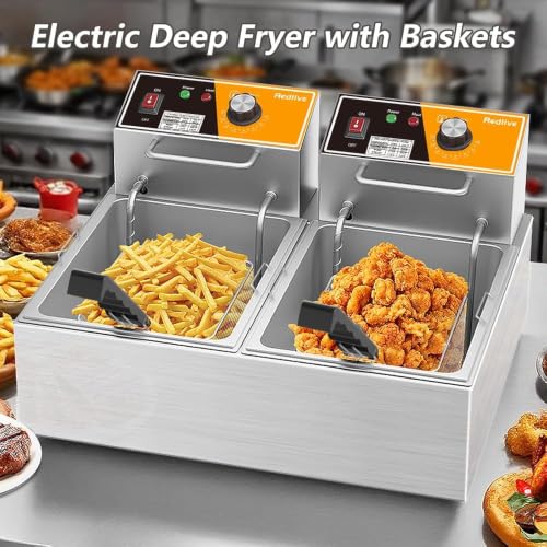 Electric Deep Fryer 20L/21QT Stainless Steel Large Capacity Commercial Fryer with Basket, 3400W 110V Countertop Deep Fryer for Home Kitchen and Restaurant Use withTemperature Control - size: R-82S