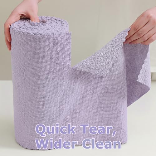 Jessy Home 80 Pack Microfiber Cleaning Cloth Roll Reusable Paper Towels 12"x12" Tear Away Cloth, Microfiber Towels for Cars, Wash Cloths, Lint Free Rags for House, Kitchen,Window,Cleaning Supplies - color: Light Purple