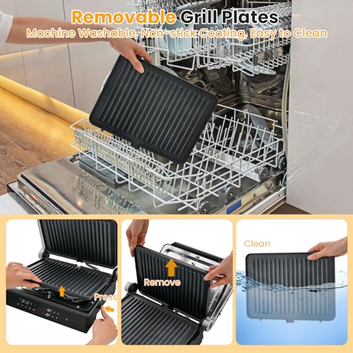 COSTWAY Electric Panini Press Grill, Gourmet Sandwich Maker with Tongs