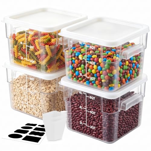 4 Pack 6QT Commercial Clear Food Storage Containers with Lid, NSF - color: White, size: 6Qt-4 Pack