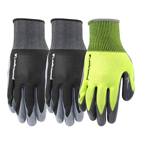 3 Pair Pack Nitrile-Coated Wells Lamont Work Gloves (546F) - size: Medium (Pack of 3)