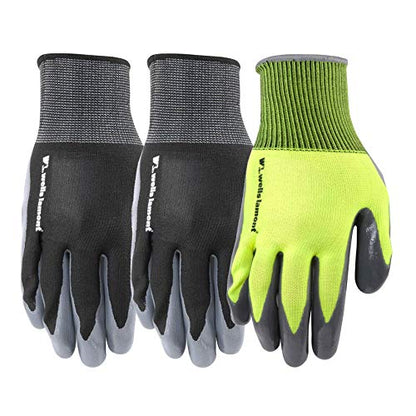 3 Pair Pack Nitrile-Coated Wells Lamont Work Gloves (546F) - size: Large (Pack of 3)