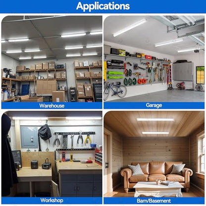 6-Pack LED shop lights 4ft, 3000k-6500k CCT adjustable,15W-40W adjustable Linkable shop lights frosted cover, 5,600LM T8 Integrated tube, Plug and Play LED ceiling lights for Garage,Workshop,basement