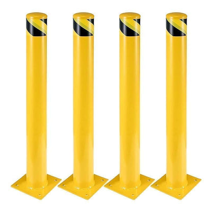 4-Pack Heavy Duty Safety Bollards, 42" Height, 4.5" Diameter Steel Pipe Bollard Post with 16 Anchor Bolts, High-Visibility Yellow Parking Bollard for Traffic Control, Warehouses, & Pedestrian Safety - size: 42 inch