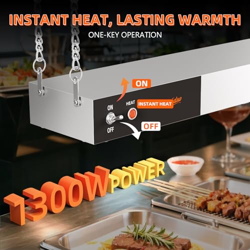 Food Heat Lamp, 48 Inch Commercial Food Heat Lamp Strip Heater, Stainless Steel Heat Lamp for Food, 1300W Infrared Food Warmer for Buffet, Cafeteria, Restaurant, Kitchen - size: 48 Inch