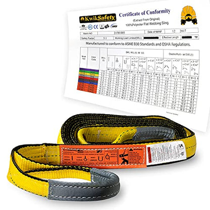 KwikSafety - Charlotte, NC - Mighty Sumo 2”x 8’ Poly Web Sling Lifting Strap Construction ASME OSHA / 6400lbs Vertical 5100lbs Choker 12800lbs Basket/Rigging Moving Towing Hoisting Gear - size: 2"x8' | 6400 lbs