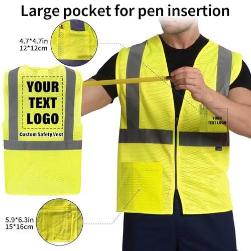 AYKRM 2 Pocket Mesh High Visibility Reflective Safety Vest for men & Women ANSI/ISEA 107 Standards - color: Yellow, size: Medium