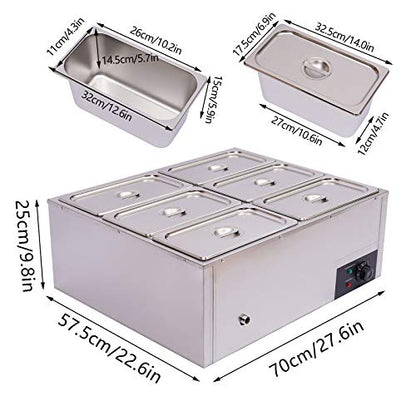 6 Pan Commercial Food Warmer Countertop with Lids, 7L Electric Food Warmer Steam Table , 850W Professional Buffet Servers and Warmers Stainless Steel Buffet Bain Marie with 86-185°F Temp Control - color: 6 Pan#1