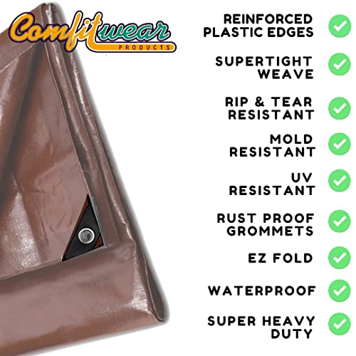 16 MIL Heavy Duty Tarp Super Heavy Duty Tarp Cover 16 MIL Multi-Purpose Extra Heavy Duty Tarps Car Tarp Boat Tarp Camping Tarp General Purpose Waterproof Tarp Cover (10' X 12', Brown) - size: 10' X 12'