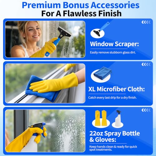 19-Piece Window Cleaning Kit with 3-Gallon Bucket, Professional Window Washing Kit with 78" Extension Pole, 14" Silicone Squeegee,15" Scrubber and Replacement Pads, for for Indoor and Outdoor Glass