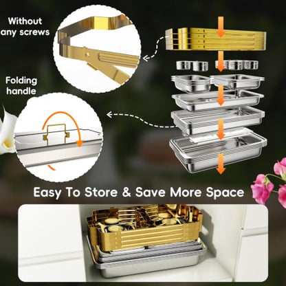 Sifer 11Qt Chafing Dishes for Buffet, Multi-Size Pans 4 Pack, Gold - color: Gold