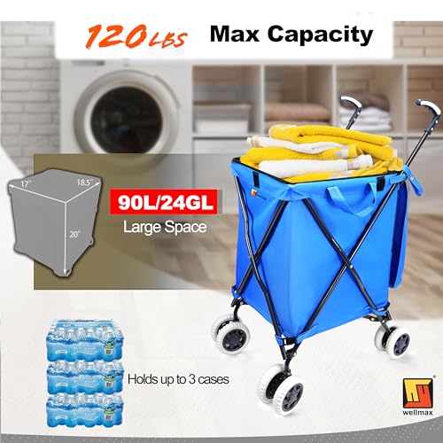 Wellmax Folding Shopping Cart with Canvas Bag & Cover, Holds 120 lb, Blue - color: Blue