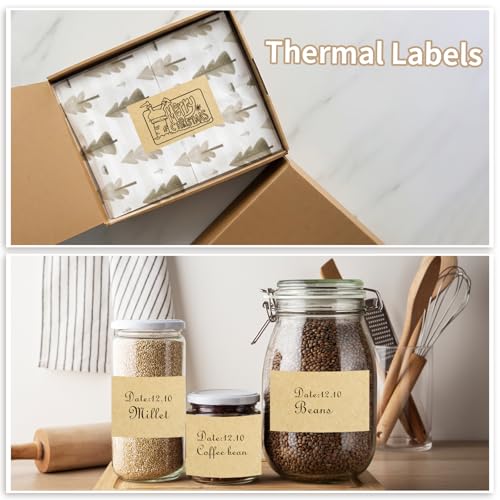 Starboling 3" x 2" Thermal Labels,Self-Adhesive Rectangle Thermal Printer Sticker,for Price,Barcode,Mailing,Name（Kraft） - color: 2''x3''khaki, size: 2''x3''
