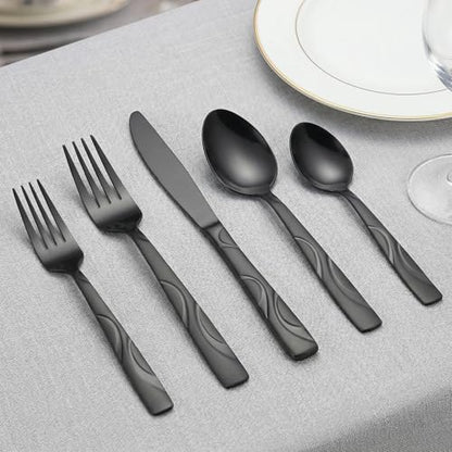 30-Piece Black Silverware Set for 6 - color: Black, size: 30-Piece