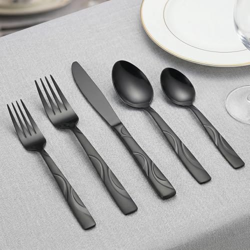 60-Piece Black Flatware Set for 12 - color: Black, size: 60-Piece
