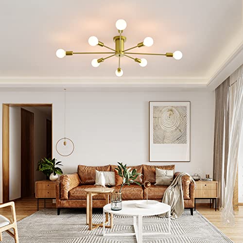 Garwarm Gold Sputnik Chandelier, 8-Light Semi Flush Mount Ceiling Light - color: 8-Light,Gold