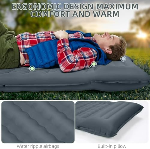 FNARMW Camping Sleeping Pad, Extra Thick 5 Inch Camping Mat with Pillow Built-in Foot Pump Inflatable Sleeping Pads Compact for Camping Backpacking Hiking Traveling Tent（Gray） - color: Grey