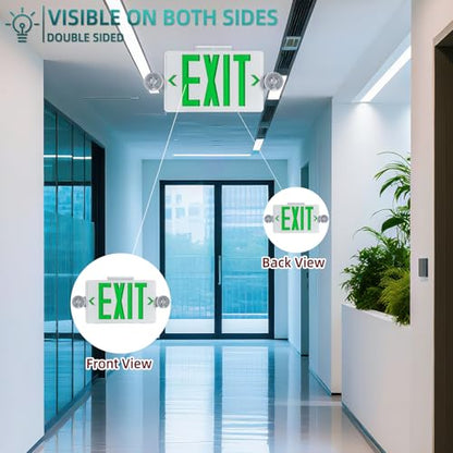 Green LED Exit Sign Emergency Light Combo UL, 4 Pack - color: White Housing+Green Letter+Light, size: 4 Pack