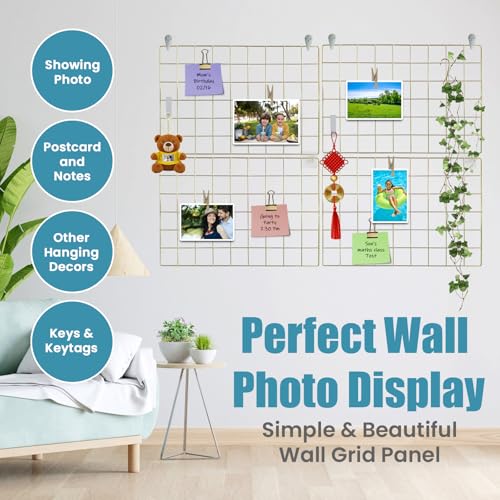 CIKLCIX Wire Wall Grid Panel Set of 2, Photo Display Board & Memo Board - color: Gold, size: 2 Pack