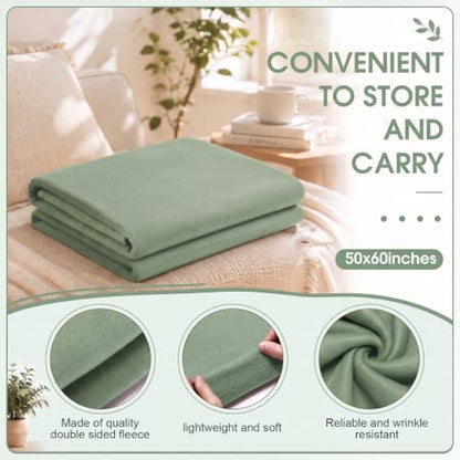 Macarrie 50 Pcs Fleece Blankets Bulk 50 x 60 Inch Soft Fleece Throw Blankets Warm Lightweight for Home Office Wedding Guest Gift Spring Outdoor Camping Travel Homeless Pet Lap Sofa Bed (Green) - color: Green