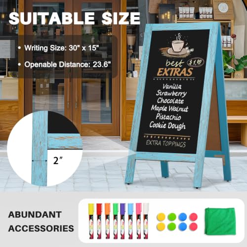 4 THOUGHT A-Frame Double-Sided Magnetic Chalkboard 40"x20", Blue - color: Blue