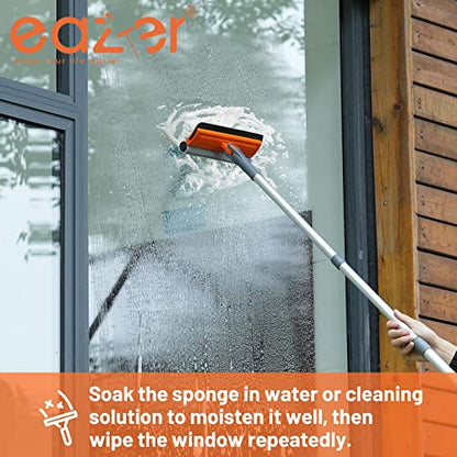 Eazer 46'' Professional Window Cleaner Tool, 2-in-1 Rotatable Squeegee for Window Cleaning Kit, Window Washing Equipment Kit with Threaded Extension Pole(20''-46'') for Shower/Windshield.