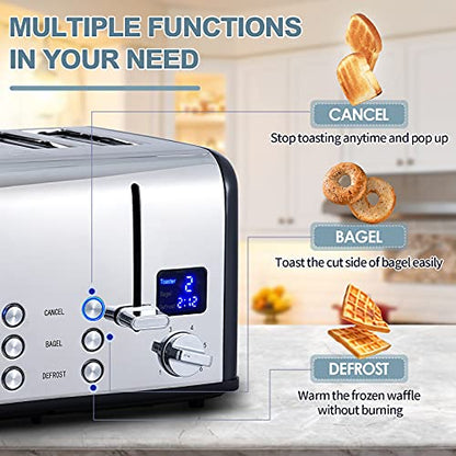 CUSIMAX 4 Slice Stainless Steel Toaster with Digital Display, Black - color: Black Stainless Steel, size: 4 Slice