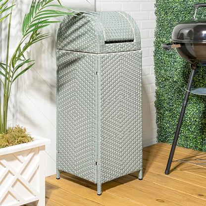 happimess Darla 24 Gal Outdoor Trash Can Swing Top, Mint Blue/White - color: Mint Blue/White, size: 24 Gallons