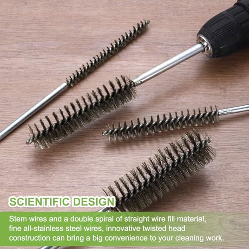 HARFINGTON 2pcs Wire Bore Brush Set 6 Inch Length 1/8 Inch Shank Stainless Steel Bristles Cleaning Brush for Clean Car Part Tube Kitchen Garage - size: 6 x 1/8 Inch