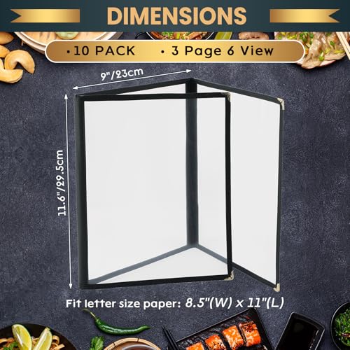 8.5 x 11 Inch Menu Covers, 10 Pack 3 Page 6 View Menu Sleeves - size: 3 page
