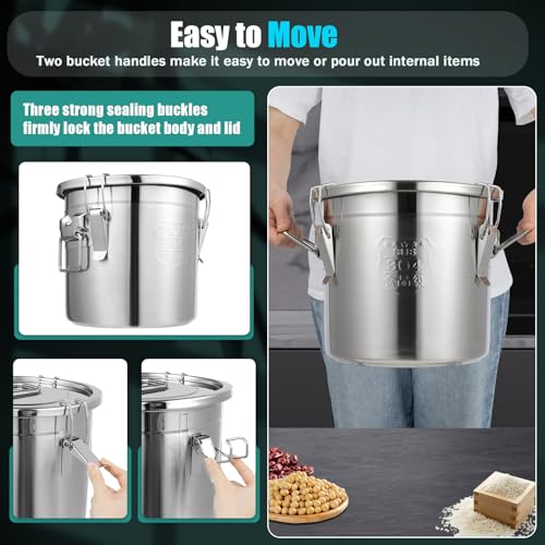 12L/3.17 Gal Stainless Steel Food Storage Container with Lid - size: 3.17 gal