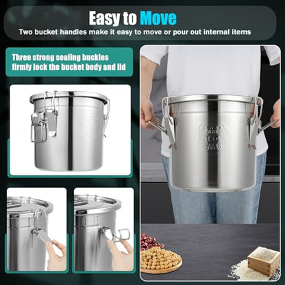 12L/3.17 Gal Stainless Steel Food Storage Container with Lid - size: 3.17 gal
