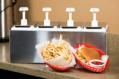 Carlisle FoodService Products Condiment Dispenser Pump – Commercial Condiment Dispenser with Removable Jars for Kitchens, Restaurants, Catering – 12.50" x 7.75" x 19.25", 4 pump, Silver