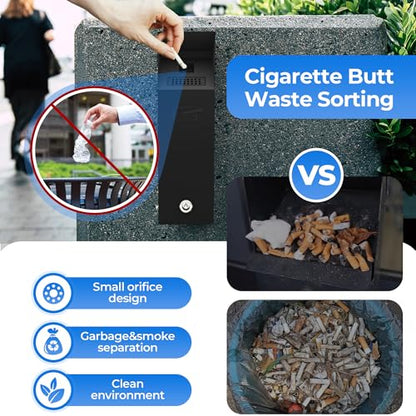 Wall mounted Cigarette Butt Disposal,Receptacle,Bin,Ashtray,Fireproof, Prevention of Waterlogging, Corrosion Resistant, Smokeless, Suitable for Park,Outdoor,Offices,Smoking Areas.Black