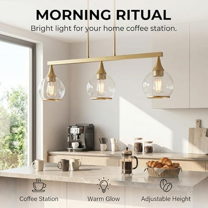 Phaosio Brushed Gold Kitchen Island Linear Pendant Light, 3-Light, E26 Base - color: Gold, size: 3-Light