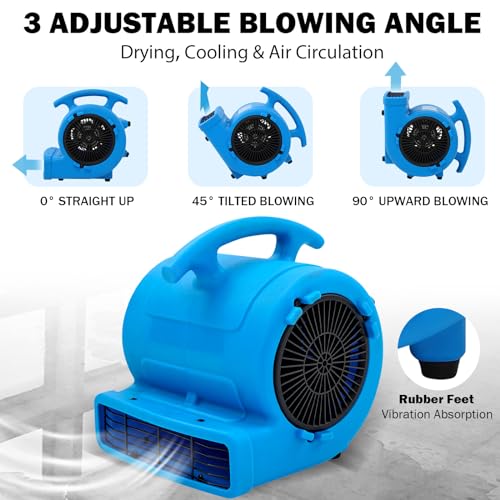 MOUNTO 1/4hp 1000CFM 2 Speed Air Mover Carpet Dryer Floor Fan Cooling Fan (Blue) - color: Blue