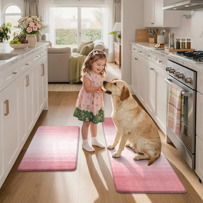 KIMODE Kitchen Anti Fatigue Mats, Boho Farmhouse Kitchen Rugs Sets of 2 - color: Gradient Pink, size: 17.3" x 47"+17.3" x 29"--0.47 inches