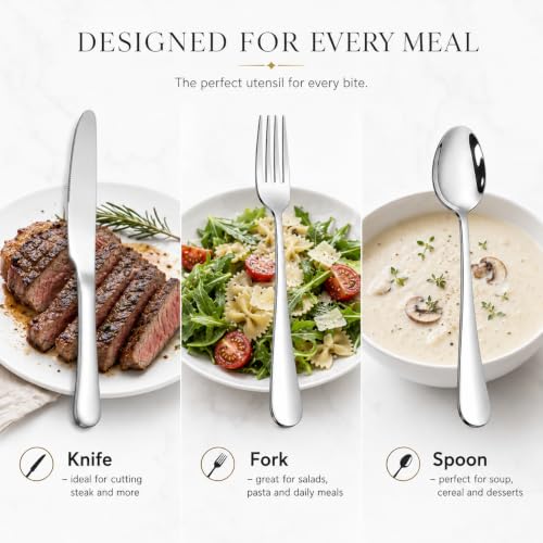 Silverware Set,SANTUO Stainless Steel Knives Spoon Forks Set for Home, Kitchen and Restaurant, Mirror Polished& Dishwasher Safe (12pcs-Silverware set) - size: 7.3"Fork+7.3"Spoon+Kinfe