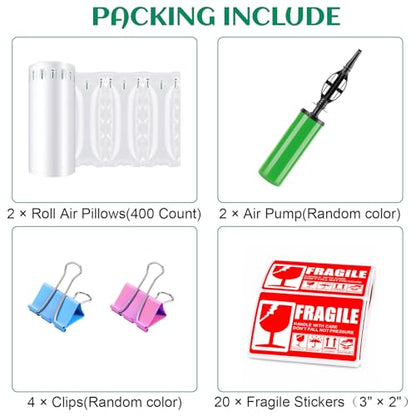 Air Pillows for Shipping with Hand Pump - 800 Count 3.54 x 7.87 in 100 Gallons Air Cushion– Inflatable Air Bags - Box Filler Packing Materials - Alternative to Packing Peanuts & Bubble Wrap - color: Deflated (Pump included), size: 800 Count