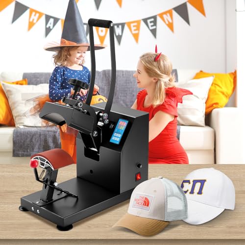 VEVOR Heat Press 6x3.75Inch Curved Element Hat Press Clamshell Design Heat Press for Hats Rigid Steel Frame No Stick Digital LCD Timer and Temperature Control (6x3.75Inch Clamshell Design) - color: Black